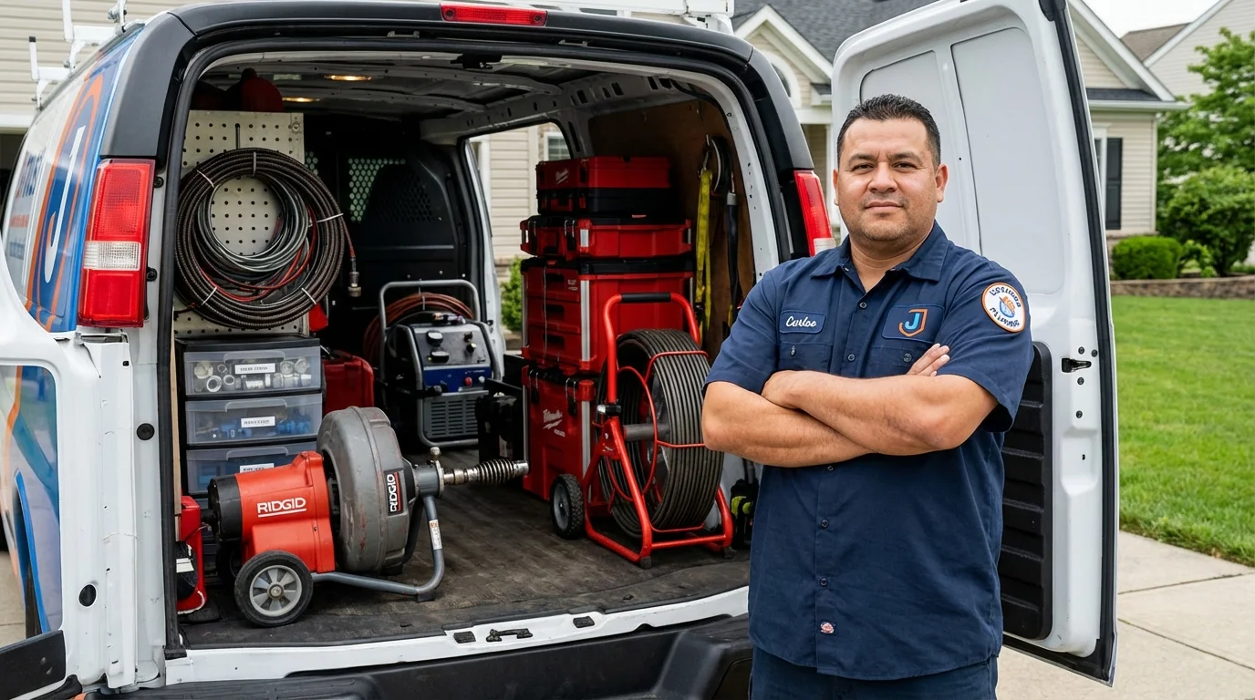 Professional drain cleaning equipment and Johns Plumbing LLC plumber in Birdsboro