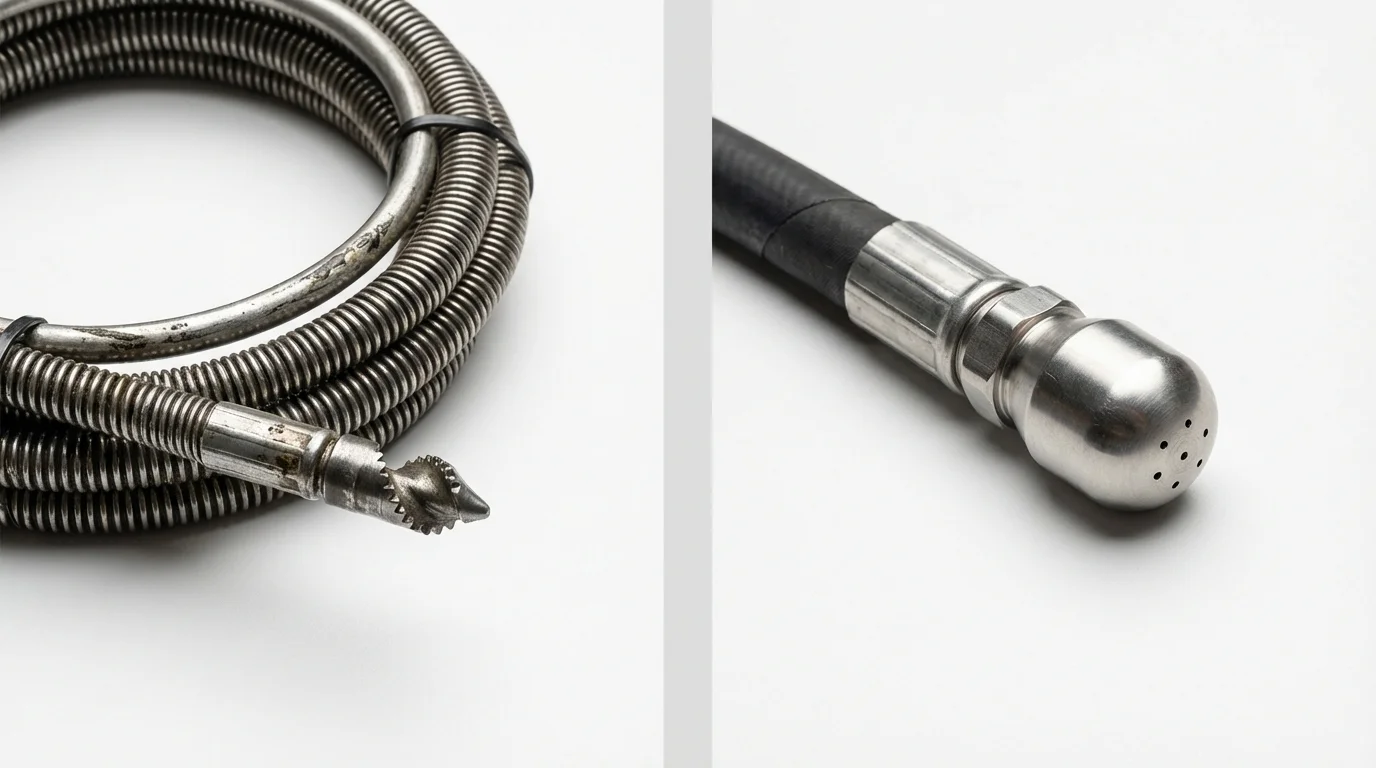 Drain snake cable and hydro jetting nozzle used for drain cleaning in Birdsboro, PA