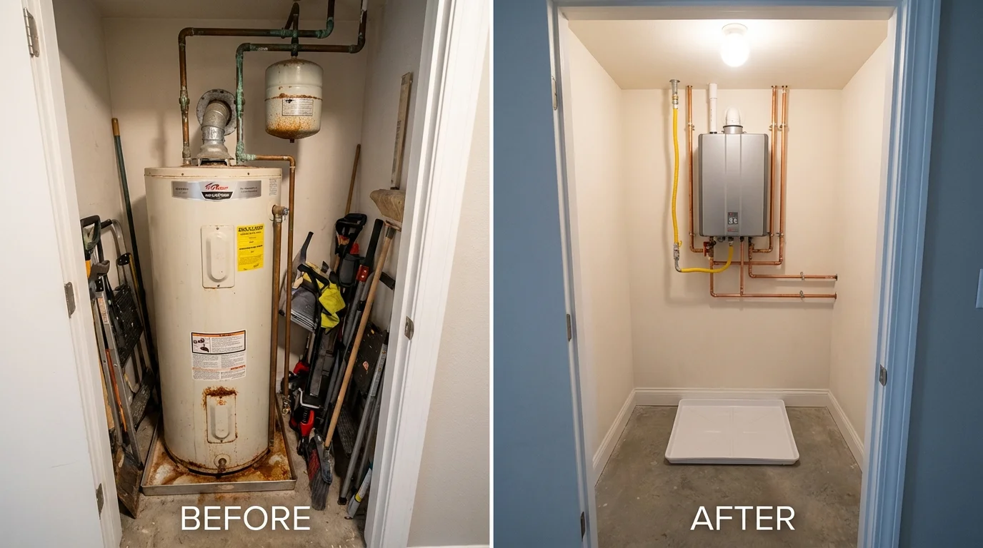 Tank water heater versus wall-mounted tankless unit comparison for Birdsboro, PA homeowners