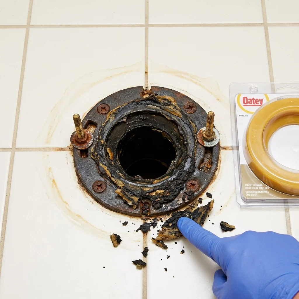 Failed wax ring showing water seepage at the base of a toilet in a Birdsboro, PA home