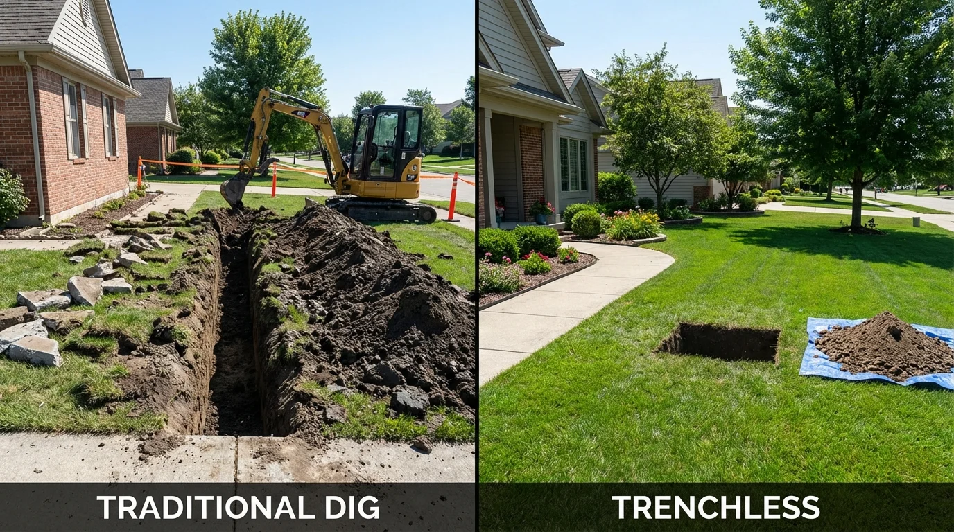 Trenchless sewer repair with minimal yard damage versus traditional excavation in Birdsboro, PA